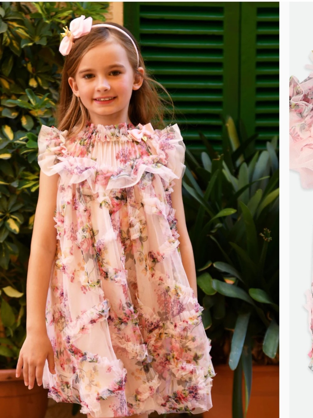 Pink Floral Ruffle Girls' Dress - Elegant Party Dress - Picture 4 of 6